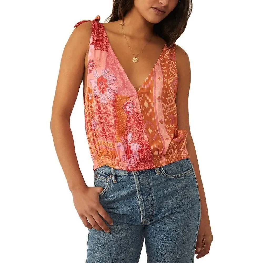 NWOT Free People Tied To You Tank in Lemonade Combo Sz S